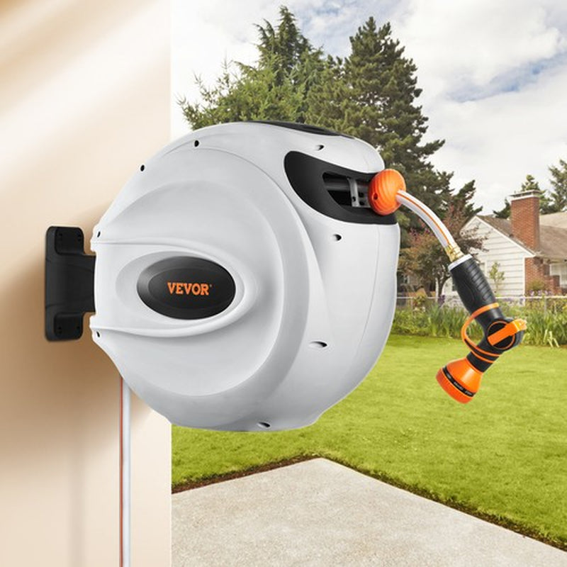 VEVOR Retractable Hose Reel Water Hose Reel 65'X5/8" 180° Swivel Wall-Mounted