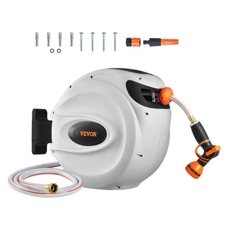 VEVOR Retractable Hose Reel Water Hose Reel 65'X5/8" 180° Swivel Wall-Mounted