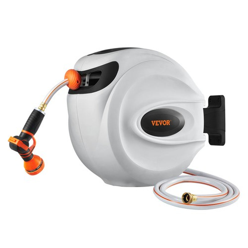 VEVOR Retractable Hose Reel Water Hose Reel 65'X5/8" 180° Swivel Wall-Mounted