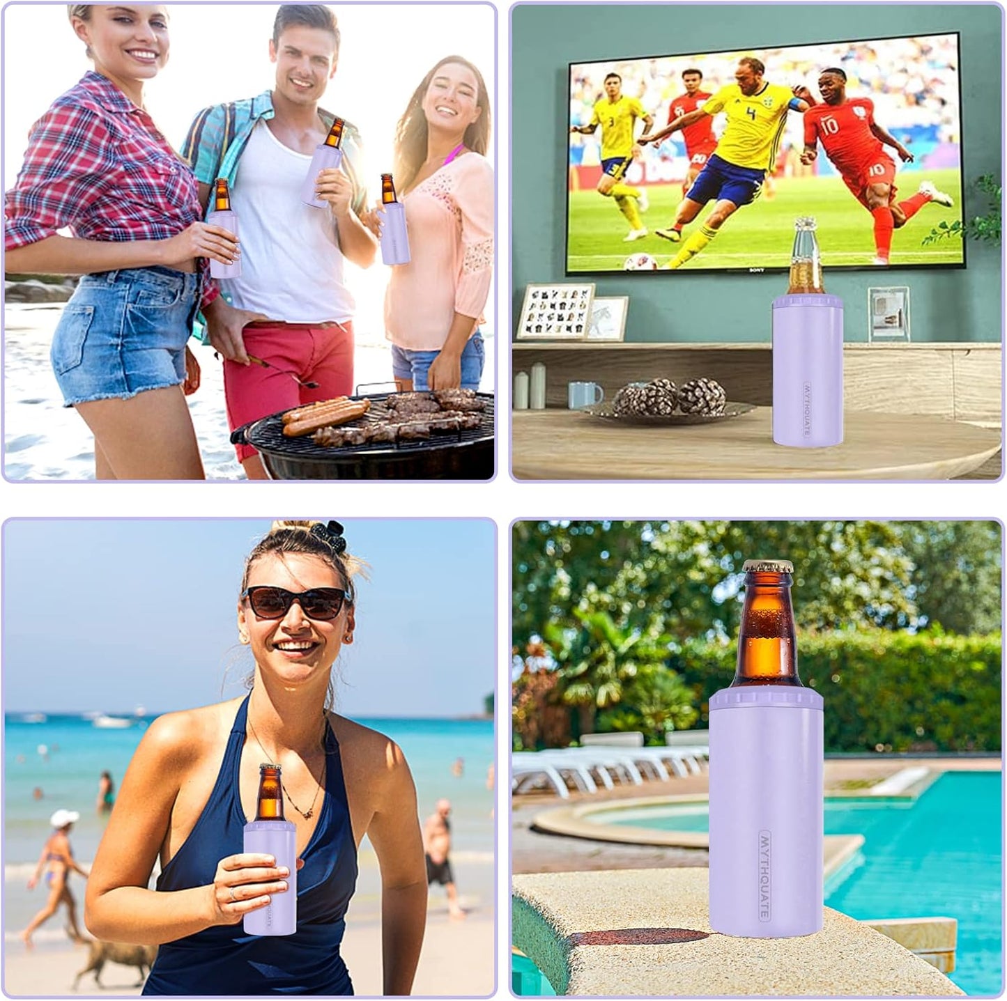 3 in 1 Slim Can Cooler for 12 OZ Skinny Can, Regular Can & Beer Bottle - Keep Cold for 6 Hours - Double Walled Insulated Stainless Steel Vacuum Beverage Can Insulator (Lavender Purple)