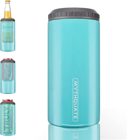 3 in 1 Slim Can Cooler for 12 OZ Skinny Can, Standard Can & Beer Bottle - Keep Cold for 6 Hours - Double Walled Insulated Stainless Steel Vacuum Beverage Can Insulator (Aqua)