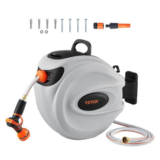 VEVOR Retractable Hose Reel Water Hose Reel 65'X5/8" 180° Swivel Wall-Mounted