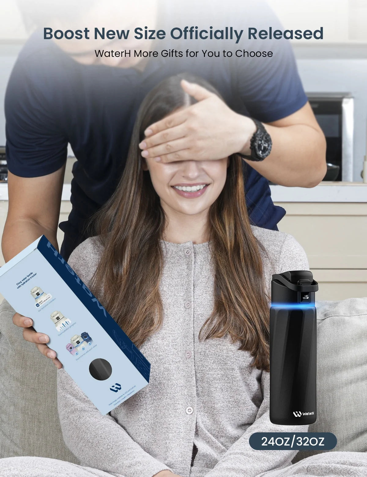 Boost Smart Water Bottle with Reminder to Drink Water, 24Oz Bpa-Free Stainless Steel Vacuum Insulated Water Bottle, Wide Mouth Water Tracker Bottle with APP, Ideal for Gift