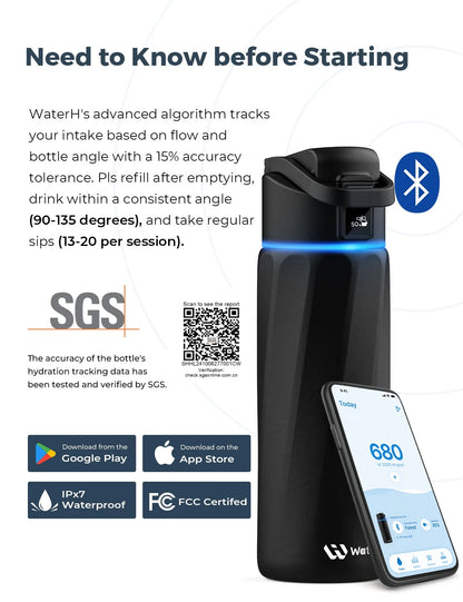Boost Smart Water Bottle with Reminder to Drink Water, 24Oz Bpa-Free Stainless Steel Vacuum Insulated Water Bottle, Wide Mouth Water Tracker Bottle with APP, Ideal for Gift