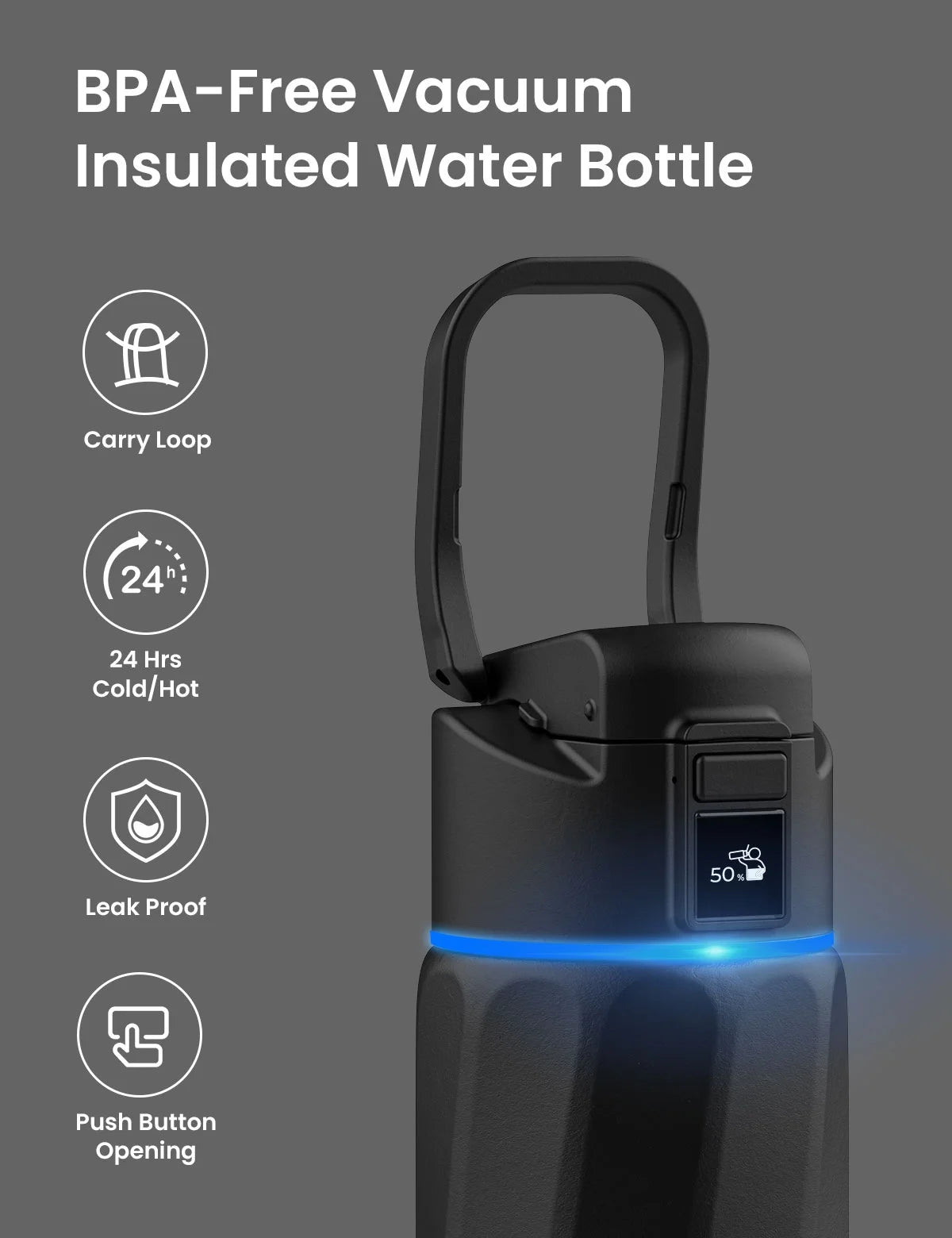 Boost Smart Water Bottle with Reminder to Drink Water, 24Oz Bpa-Free Stainless Steel Vacuum Insulated Water Bottle, Wide Mouth Water Tracker Bottle with APP, Ideal for Gift