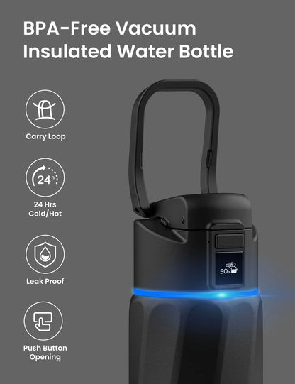 Boost Smart Water Bottle with Reminder to Drink Water, 24Oz Bpa-Free Stainless Steel Vacuum Insulated Water Bottle, Wide Mouth Water Tracker Bottle with APP, Ideal for Gift